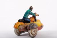 MOTORCYCLE: A c1950s USSR made wind up tin toy motorcycle with side car, 22cm long - 4