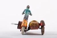 MOTORCYCLE: A c1950s USSR made wind up tin toy motorcycle with side car, 22cm long - 5