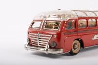 BUS: A c1950s tin plate model bus, with clear plastic roof, opening featuring opening hatch, marked 'Made in Western Germany', 30cm long - 2