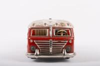 BUS: A c1950s tin plate model bus, with clear plastic roof, opening featuring opening hatch, marked 'Made in Western Germany', 30cm long - 3