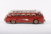 BUS: A c1950s tin plate model bus, with clear plastic roof, opening featuring opening hatch, marked 'Made in Western Germany', 30cm long - 6
