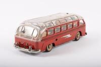 BUS: A c1950s tin plate model bus, with clear plastic roof, opening featuring opening hatch, marked 'Made in Western Germany', 30cm long - 7