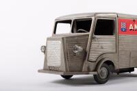 JRD TOYS: A c1950s-1960s wind up tin toy Citroen H Van by JRD (Jean Robert Delord) Toys France, with 'Antar' lubrication/oil company decals to side panels, measures 35cm long - 2
