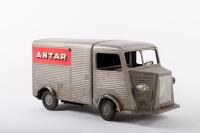 JRD TOYS: A c1950s-1960s wind up tin toy Citroen H Van by JRD (Jean Robert Delord) Toys France, with 'Antar' lubrication/oil company decals to side panels, measures 35cm long - 6