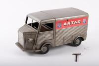 JRD TOYS: A c1950s-1960s wind up tin toy Citroen H Van by JRD (Jean Robert Delord) Toys France, with 'Antar' lubrication/oil company decals to side panels, measures 35cm long - 11