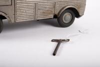 JRD TOYS: A c1950s-1960s wind up tin toy Citroen H Van by JRD (Jean Robert Delord) Toys France, with 'Antar' lubrication/oil company decals to side panels, measures 35cm long - 12