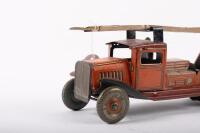 METTOY: An excellent original c1940s English&nbsp;Metoy fixed key clockwork tin plate fire engine, approximately 30cm - 4
