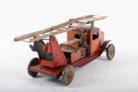 METTOY: An excellent original c1940s English&nbsp;Metoy fixed key clockwork tin plate fire engine, approximately 30cm - 10
