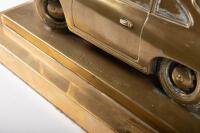 PORSCHE: A fine and rare heavy brass sculpture of Porsche 356 on a double plinth base, with etched artist signature '2001 Martin Russell', 12cm high, 28.5cm long, 16cm wide overall - 5