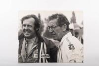 PHIL IRVING: A signed large black & white photograph of Phil Irving & Frank Matich on chip block board, hand signed lower right side