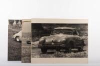 PORSCHE 356: Three black and white photographs on masonite, possibly circa late 1960s&nbsp;of thought to be Alan Hamilton racing&nbsp;a Porsche 356
