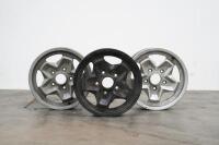 PORSCHE 944: Three circa 1974 Porsche 944 (or 911) 15IN x 6IN 'cookie cutter' alloy wheels, [P/N 91138102300], all wheels have some marks