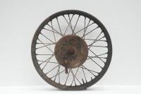 FRONT WHEEL: A pre-war 20 inch front wheel thought to possibly suit either an Ariel or Norton