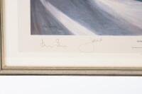 ALAN FEARNLEY: A limited edition (304/850) framed & glazed print 'Sunset at Le Mans' depicting the Rothmans Porsches at Le Mans 1983, signed by the artist Alan Fearnley and drivers Jacky Ickx & Derek Bell - 2