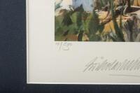CARRERA PORSCHE: A large limited edition print (10/500) by Nicholas Watts titled 'Carrera Porsche', signed in pencil by Huschke von Hanstein, Hanns Herrmann and the artist: framed and glazed - 8
