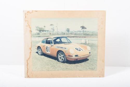 ALAN HAMILTON / PORSCHE 911: A large original colour photograph mounted on thin wooden base featuring Alan Hamilton's early racing Porsche 911