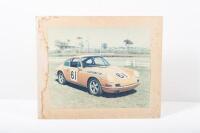 ALAN HAMILTON / PORSCHE 911: A large original colour photograph mounted on thin wooden base featuring Alan Hamilton's early racing Porsche 911