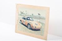 ALAN HAMILTON / PORSCHE 911: A large original colour photograph mounted on thin wooden base featuring Alan Hamilton's early racing Porsche 911 - 2