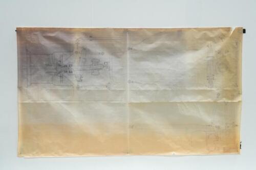 PORSCHE 917: A very large 1973 dated blueprint diagram of Porsche 917 mechanicals, numbered '917.330.004.30' to lower right corner, 1.43m high, 2.4m wide