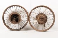 REAR WHEELS: Two one piece rear wheels, to suit pre war British, model unknown