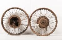 REAR WHEELS: Two one piece rear wheels, to suit pre war British, model unknown - 2
