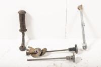 TRIUMPH: A group of assorted Triumph pre unit parts, includes two steering dampers, one foot peg and one side stand