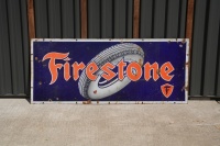 FIRESTONE: An original c1930s Firestone Tyres enamel sign with pictorial of tyre in background, 51cm high, 121cm wide