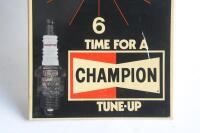 CHAMPION: A c1960s-1970s Champion Spark Plugs 'Time for a Tune-Up' plastic wall clock, some marks to face, 46cm high, 30.5cm wide - 3
