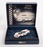 LOLA T70: A Fly 1:43&nbsp;scale Lola T70 Spyder model, the number&nbsp;#52 race car&nbsp;as raced at Laguna Seca&nbsp;by Peter Revson in 1967