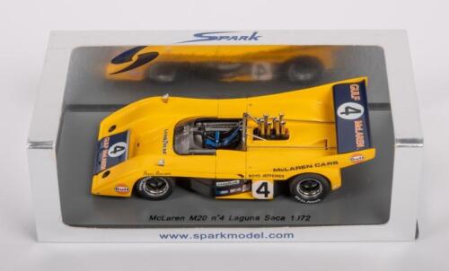 MCLAREN M20: A Spark 1:43 scale McLaren M20 model, the number #4 Laguna Seca Can Am race car as driven by Peter Revson in 1971