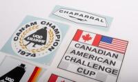 RE-PRINT STICKERS: A collection of four re-print stickers including 'Chaparral', 'Can-Am Champion 1974' and others&nbsp; - 2