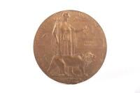 WORLD WAR I: A World War One bronze memorial 'Death Penny' plaque given to families of killed soldiers of the British Empire in WWI