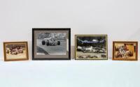 ALAN HAMILTON: Four framed & glazed photographs of different sizes of Alan Hamilton driving a racing car with exposed chassis