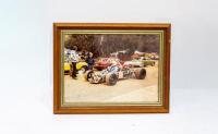 ALAN HAMILTON: Four framed & glazed photographs of different sizes of Alan Hamilton driving a racing car with exposed chassis - 4