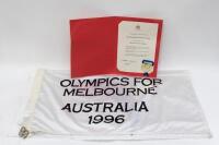 MELBOURNE 1996: A large flag commemorating the failed Melbourne 1996 Olympics bid 'Olympics for Melbourne Australia 1996',