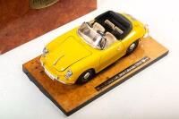 PORSCHE 356B: A Bburago 1:18 scale 1961 Porsche 356 B Cabriolet in yellow paintwork, presented fixed on block with nameplate, in original box - 3
