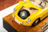 PORSCHE 356B: A Bburago 1:18 scale 1961 Porsche 356 B Cabriolet in yellow paintwork, presented fixed on block with nameplate, in original box - 4