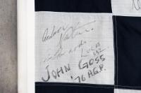 CHEQUERED FLAG: An important race used signed chequered flag from the 1976 Australian Grand Prix & ATC Hang Ten 400 race held at Sandown, signatures include Peter & Phil Brock, Colin Bond, Peter Janson, Jack Brabham, Kevin Bartlett, John Goss (winner), Jo - 6
