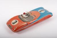 RACING CAR: A c1950s original tin toy friction powered racing car #3 by Johann Holfer Toys Western Germany, 33cm long - 2