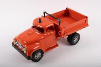 TONKA TOYS: A c1950s-1960s restored Tonka Toys Highway Department Hydraulic Dump truck in orange, 34cm long