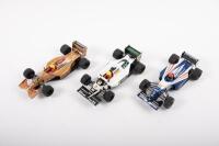 FORMULA ONE: Three Formula One slot cars including Rothmans Renault No.5, Peugeot Jordan F1 No.11, and Minardi&nbsp;No.23