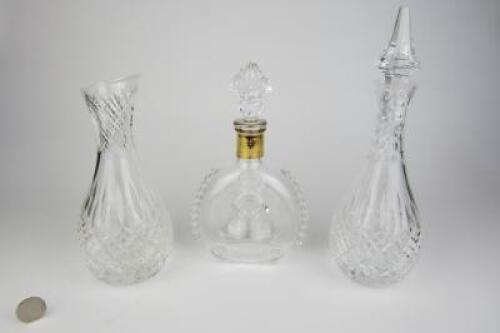 CRYSTAL: Three crystal and glass decanters