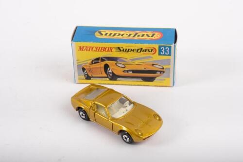 MATCHBOX: A c1970s Matchbox Superfast No.33 Lamborghini Miura in gold with red base, within original box