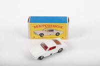 MATCHBOX: A late 1960s Matchbox series No.8 Ford Mustang in white with red interior, featuring adjustable steering, within original box