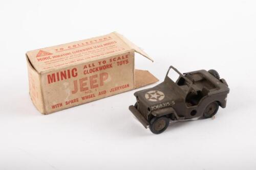 MINIC: An early clockwork tin Tri-ang Minic model of an Army Jeep No.1, within original box