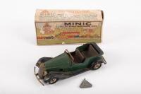 MINIC: An early clockwork tin Tri-ang Minic model of a Vauxhall Tourer, green body with black guards, within original box