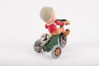 TRICYCLE: A interesting Japanese tin toy wind up&nbsp;tricycle with soft plastic boy figure&nbsp; - 3