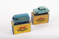 MATCHBOX MOKO LESNEY: A pair of Matchbox Moko&nbsp;Lesney models, No.34 Volkswagen delivery van with Matchbox international express livery, No.36 Austin A50, in original boxes.&nbsp;