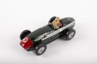 SCALEXTRIC 1957: A very scarce original c1957 Scalextric by Minimodels tin plate Maserati 250F in dark green with red nose cone, #7, with original rubber driver