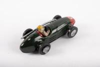 SCALEXTRIC 1957: A very scarce original c1957 Scalextric by Minimodels tin plate Maserati 250F in dark green with red nose cone, #7, with original rubber driver - 2